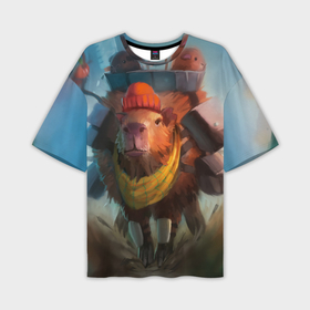 Мужская футболка oversize 3D с принтом Капибара спешит домой в Новосибирске,  |  | capybara | kapibara | животное | капибара