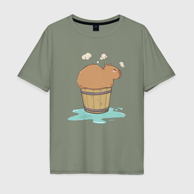 Мужская футболка хлопок Oversize с принтом Капибара на чиле в Курске, 100% хлопок | свободный крой, круглый ворот, “спинка” длиннее передней части | capybara | kapibara | животное | капибара