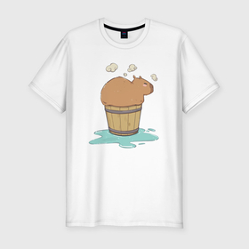 Мужская футболка хлопок Slim с принтом Капибара на чиле в Курске, 92% хлопок, 8% лайкра | приталенный силуэт, круглый вырез ворота, длина до линии бедра, короткий рукав | Тематика изображения на принте: capybara | kapibara | животное | капибара