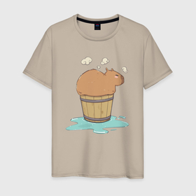 Мужская футболка хлопок с принтом Капибара на чиле в Екатеринбурге, 100% хлопок | прямой крой, круглый вырез горловины, длина до линии бедер, слегка спущенное плечо. | capybara | kapibara | животное | капибара