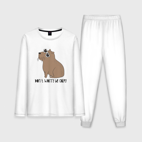 Мужская пижама с лонгсливом хлопок с принтом Капибара в очках ,  |  | capybara | kapibara | животное | капибара