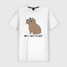 Мужская футболка хлопок Slim с принтом Капибара в очках в Новосибирске, 92% хлопок, 8% лайкра | приталенный силуэт, круглый вырез ворота, длина до линии бедра, короткий рукав | capybara | kapibara | животное | капибара