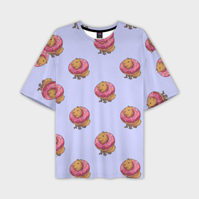Мужская футболка oversize 3D с принтом Капибара в пончике паттерн в Тюмени,  |  | capybara | kapibara | животное | капибара | пончик | пончики