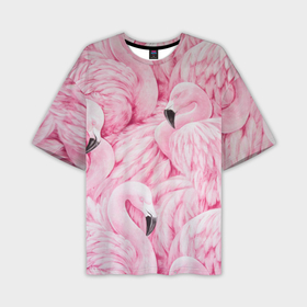 Мужская футболка oversize 3D с принтом Pink Flamingos ,  |  | Тематика изображения на принте: flamingos | паттерн | птицы | розовый фламинго | фламинго