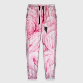 Мужские брюки 3D с принтом Pink Flamingos в Екатеринбурге, 100% полиэстер | манжеты по низу, эластичный пояс регулируется шнурком, по бокам два кармана без застежек, внутренняя часть кармана из мелкой сетки | flamingos | паттерн | птицы | розовый фламинго | фламинго