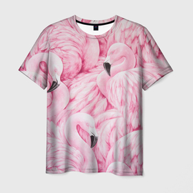 Мужская футболка 3D с принтом Pink Flamingos в Екатеринбурге, 100% полиэфир | прямой крой, круглый вырез горловины, длина до линии бедер | flamingos | паттерн | птицы | розовый фламинго | фламинго