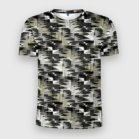 Мужская футболка 3D Slim с принтом Абстрактный камуфляжный геометрический узор в Санкт-Петербурге, 100% полиэстер с улучшенными характеристиками | приталенный силуэт, круглая горловина, широкие плечи, сужается к линии бедра | abstract | brown | camouflage | dark | gray | green | khaki | militarism | military | monochrome | protective | swamp | абстрактный | болотный | военный | защитный | зеленый | камуфляжный | коричневый | милитаризм | монохромный | серый | темный | хаки