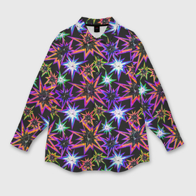 Мужская рубашка oversize 3D с принтом Неоновые звезды на черном ,  |  | abstract | black | bright | green | grunge | neon | neon stars | orange | red | retro | stars | абстрактный | гранж | звезды | зеленый | красный | неоновые звезды | неоновый | оранжевый | ретро | черный | яркий