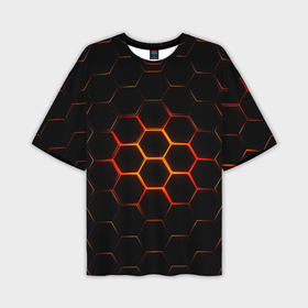 Мужская футболка oversize 3D с принтом Раскалённые соты   текстура в Санкт-Петербурге,  |  | cell | hexagon | honeycomb | гексагон | паттерн | сота | соты | текстура | шестигранные | ячейки