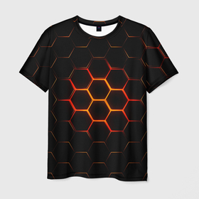 Мужская футболка 3D с принтом Раскалённые соты   текстура в Новосибирске, 100% полиэфир | прямой крой, круглый вырез горловины, длина до линии бедер | cell | hexagon | honeycomb | гексагон | паттерн | сота | соты | текстура | шестигранные | ячейки