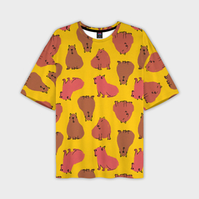 Мужская футболка oversize 3D с принтом Паттерн с капибарами ,  |  | capybara | kapibara | животное | капибара