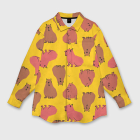Мужская рубашка oversize 3D с принтом Паттерн с капибарами ,  |  | Тематика изображения на принте: capybara | kapibara | животное | капибара