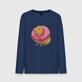 Мужской лонгслив хлопок с принтом Капибара и пончик , 100% хлопок |  | capybara | kapibara | животное | капибара