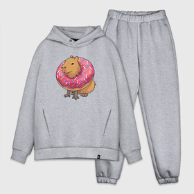 Мужской костюм oversize хлопок с принтом Капибара и пончик ,  |  | capybara | kapibara | животное | капибара