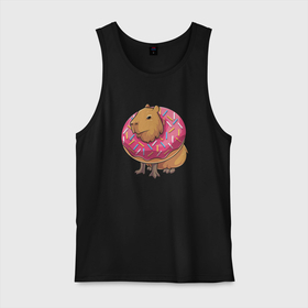 Мужская майка хлопок с принтом Капибара и пончик в Кировске, 100% хлопок |  | Тематика изображения на принте: capybara | kapibara | животное | капибара