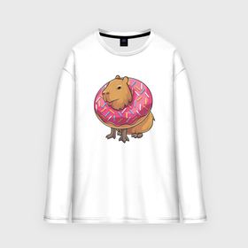 Мужской лонгслив oversize хлопок с принтом Капибара и пончик в Санкт-Петербурге,  |  | capybara | kapibara | животное | капибара