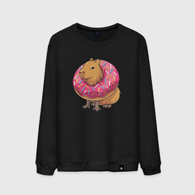Мужской свитшот хлопок с принтом Капибара и пончик в Новосибирске, 100% хлопок |  | capybara | kapibara | животное | капибара