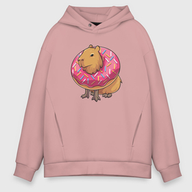 Мужское худи Oversize хлопок с принтом Капибара и пончик , френч-терри — 70% хлопок, 30% полиэстер. Мягкий теплый начес внутри —100% хлопок | боковые карманы, эластичные манжеты и нижняя кромка, капюшон на магнитной кнопке | capybara | kapibara | животное | капибара