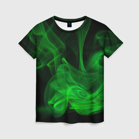 Женская футболка 3D с принтом Зелёный абстрактный дым , 100% полиэфир ( синтетическое хлопкоподобное полотно) | прямой крой, круглый вырез горловины, длина до линии бедер | abstraction | art | artwork | colorful | colors | dark | darkness | fog | graphics | patterns | smoke | surrealism | абстракция | арт | графика | дым | искусство | разноцветный | сюрреализм | темнота | туман | тьма | узоры | цвета