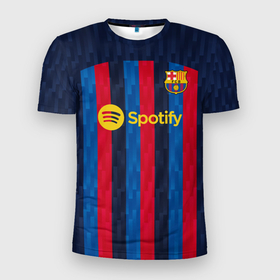 Мужская футболка 3D Slim с принтом Барселона форма 2022 2023 в Новосибирске, 100% полиэстер с улучшенными характеристиками | приталенный силуэт, круглая горловина, широкие плечи, сужается к линии бедра | 