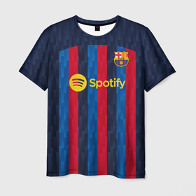 Мужская футболка 3D с принтом Барселона форма 2022 2023 в Тюмени, 100% полиэфир | прямой крой, круглый вырез горловины, длина до линии бедер | 