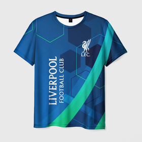 Мужская футболка 3D с принтом Ливерпуль Синяя абстракция в Екатеринбурге, 100% полиэфир | прямой крой, круглый вырез горловины, длина до линии бедер | 