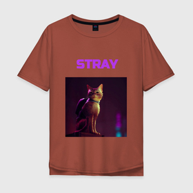 Мужская футболка хлопок Oversize с принтом STRAY  HK Project , 100% хлопок | свободный крой, круглый ворот, “спинка” длиннее передней части | cat | cyberpunk | game | ps4 | ps5 | quest | robots | игра | кот | приключения