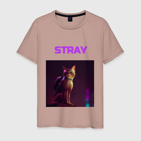 Мужская футболка хлопок с принтом STRAY  HK Project , 100% хлопок | прямой крой, круглый вырез горловины, длина до линии бедер, слегка спущенное плечо. | cat | cyberpunk | game | ps4 | ps5 | quest | robots | игра | кот | приключения