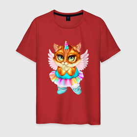 Мужская футболка хлопок с принтом Рыжая кошечка принцесса в Тюмени, 100% хлопок | прямой крой, круглый вырез горловины, длина до линии бедер, слегка спущенное плечо. | котенок | кошечка | кошка | милая | с крыльями | фея