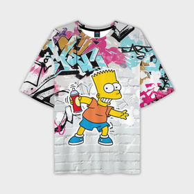 Мужская футболка oversize 3D с принтом Барт Симпсон на фоне стены с граффити в Петрозаводске,  |  | bart simpson | cartoon | graffiti | paint | spray can | wall | баллончик | барт симпсон | граффити | краска | мультфильм | стена