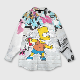 Мужская рубашка oversize 3D с принтом Барт Симпсон на фоне стены с граффити в Тюмени,  |  | bart simpson | cartoon | graffiti | paint | spray can | wall | баллончик | барт симпсон | граффити | краска | мультфильм | стена