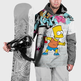 Накидка на куртку 3D с принтом Барт Симпсон на фоне стены с граффити в Кировске, 100% полиэстер |  | bart simpson | cartoon | graffiti | paint | spray can | wall | баллончик | барт симпсон | граффити | краска | мультфильм | стена
