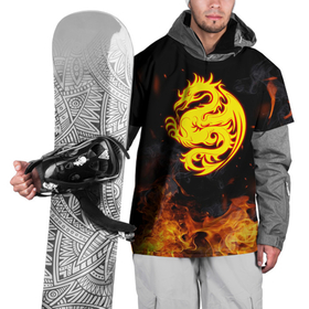Накидка на куртку 3D с принтом Огнедышащий дракон и пламя , 100% полиэстер |  | дракон | дым | костер | огонь | пламя | символ