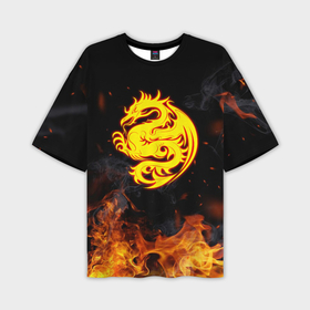 Мужская футболка OVERSIZE 3D с принтом Огнедышащий дракон и пламя в Екатеринбурге,  |  | дракон | дым | костер | огонь | пламя | символ