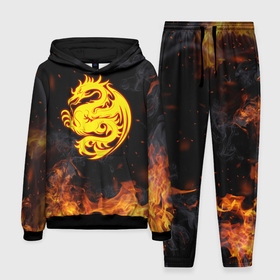 Мужской костюм 3D (с толстовкой) с принтом Огнедышащий дракон и пламя ,  |  | дракон | дым | костер | огонь | пламя | символ