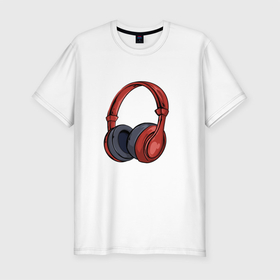 Мужская футболка хлопок Slim с принтом RedHeadPhones в Курске, 92% хлопок, 8% лайкра | приталенный силуэт, круглый вырез ворота, длина до линии бедра, короткий рукав | headphones | комикс | музыка | наушники | рисунок