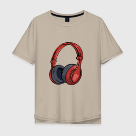 Мужская футболка хлопок Oversize с принтом RedHeadPhones в Новосибирске, 100% хлопок | свободный крой, круглый ворот, “спинка” длиннее передней части | headphones | комикс | музыка | наушники | рисунок