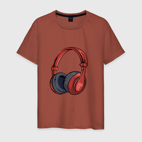 Мужская футболка хлопок с принтом RedHeadPhones в Курске, 100% хлопок | прямой крой, круглый вырез горловины, длина до линии бедер, слегка спущенное плечо. | headphones | комикс | музыка | наушники | рисунок