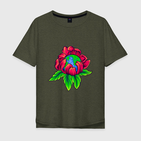 Мужская футболка хлопок Oversize с принтом Space Flower в Смоленске, 100% хлопок | свободный крой, круглый ворот, “спинка” длиннее передней части | Тематика изображения на принте: earth | flower | space | галактика | земля | космонавт | космос | мир | планета | цветок | цветы