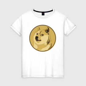 Женская футболка хлопок с принтом Пёсик Доге в круге в Тюмени, 100% хлопок | прямой крой, круглый вырез горловины, длина до линии бедер, слегка спущенное плечо | coin | crypto | cryptocurrency | dog | doge | dogecoin | meme | memes | money | puppy | sweethuman | sweethumen | деньги | доге | догекоин | дож | крипто | криптовалюта | мем | мемы | монета | пёс | песик | собака | собачка | щенок