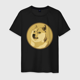 Мужская футболка хлопок с принтом Пёсик Доге в круге в Новосибирске, 100% хлопок | прямой крой, круглый вырез горловины, длина до линии бедер, слегка спущенное плечо. | Тематика изображения на принте: coin | crypto | cryptocurrency | dog | doge | dogecoin | meme | memes | money | puppy | sweethuman | sweethumen | деньги | доге | догекоин | дож | крипто | криптовалюта | мем | мемы | монета | пёс | песик | собака | собачка | щенок