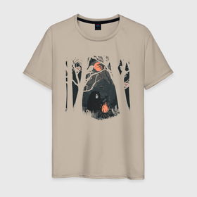 Мужская футболка хлопок с принтом Оранжевая луна и песни под гитару в Кировске, 100% хлопок | прямой крой, круглый вырез горловины, длина до линии бедер, слегка спущенное плечо. | Тематика изображения на принте: 