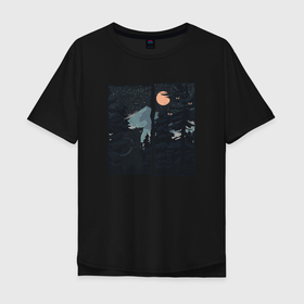 Мужская футболка хлопок Oversize с принтом Оранжевая луна и ночные путешествия в Новосибирске, 100% хлопок | свободный крой, круглый ворот, “спинка” длиннее передней части | Тематика изображения на принте: 
