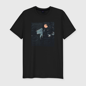 Мужская футболка хлопок Slim с принтом Оранжевая луна и ночные путешествия в Новосибирске, 92% хлопок, 8% лайкра | приталенный силуэт, круглый вырез ворота, длина до линии бедра, короткий рукав | Тематика изображения на принте: 