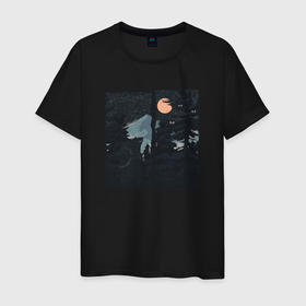 Мужская футболка хлопок с принтом Оранжевая луна и ночные путешествия в Белгороде, 100% хлопок | прямой крой, круглый вырез горловины, длина до линии бедер, слегка спущенное плечо. | 