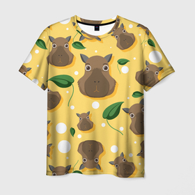 Мужская футболка 3D с принтом Капибары паттерн в Белгороде, 100% полиэфир | прямой крой, круглый вырез горловины, длина до линии бедер | capybara | patern | pattern | грызун | грызуны | капибара | капибары | патерн | паттерн