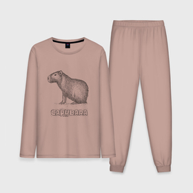 Мужская пижама с лонгсливом хлопок с принтом Водосвинка в Белгороде,  |  | capybara | водосвинка | грызун | грызуны | капибара | капибары | милая капибара