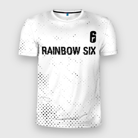 Мужская футболка 3D Slim с принтом Rainbow Six glitch на светлом фоне: символ сверху в Тюмени, 100% полиэстер с улучшенными характеристиками | приталенный силуэт, круглая горловина, широкие плечи, сужается к линии бедра | Тематика изображения на принте: 