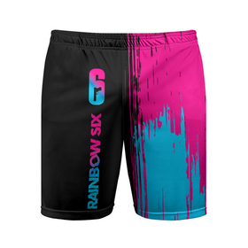 Мужские шорты спортивные с принтом Rainbow Six   neon gradient: по вертикали ,  |  | 