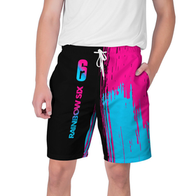 Мужские шорты 3D с принтом Rainbow Six   neon gradient: по вертикали в Санкт-Петербурге,  полиэстер 100% | прямой крой, два кармана без застежек по бокам. Мягкая трикотажная резинка на поясе, внутри которой широкие завязки. Длина чуть выше колен | 